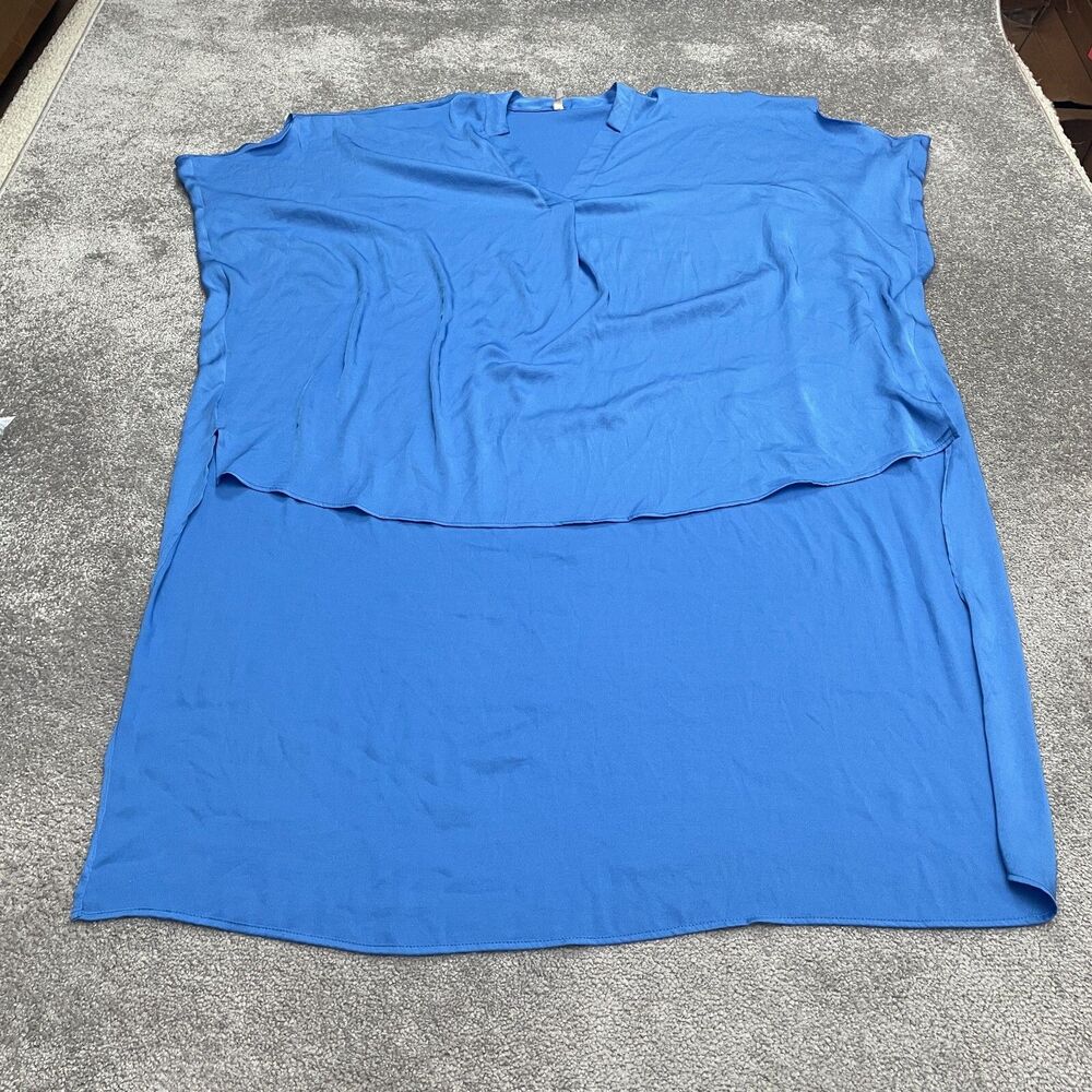 Tyche Oversized Hi-Lo Tunic Blouse Womens Large Blue V-Neck Sleeveless Casual